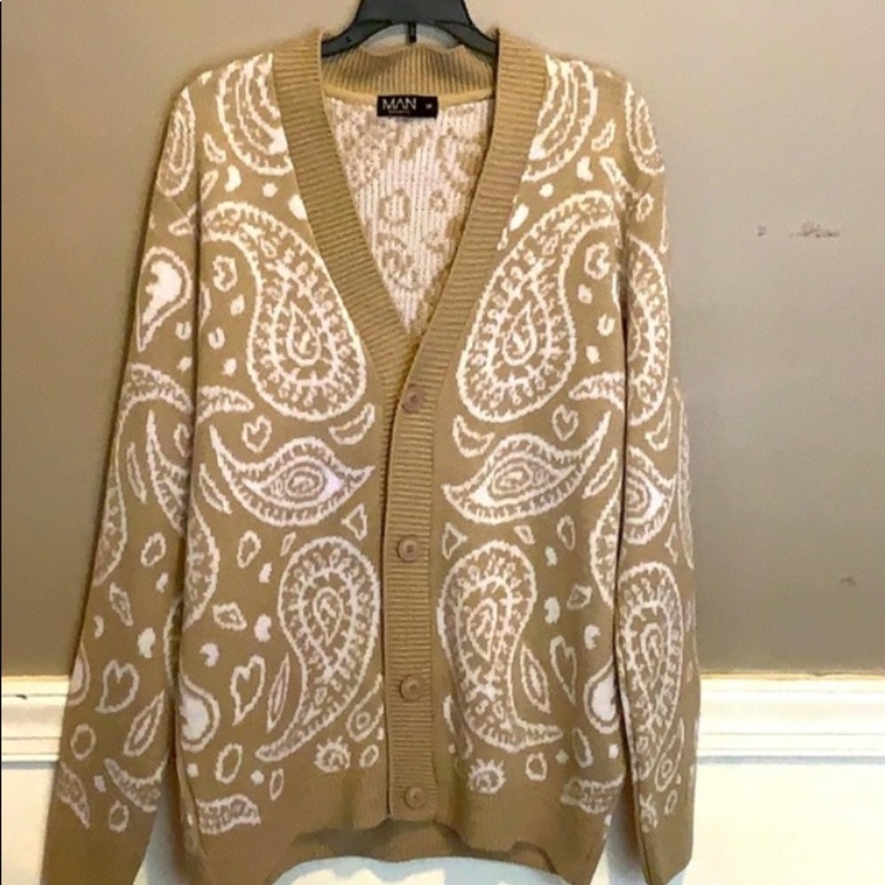 Bandana print light brown cardigan
